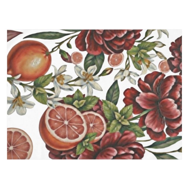 Rustic Citrus Floral summer Tablecloth (Front (Horizontal))