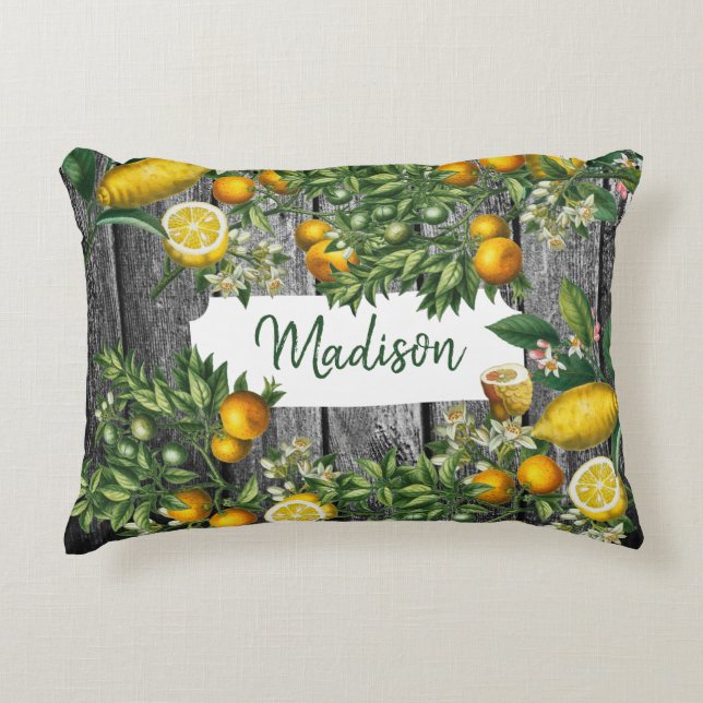 Rustic Citrus Garden Accent Pillow (Front)