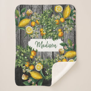Rustic Citrus Garden Sherpa Blanket