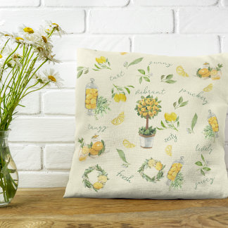 Rustic Citrus Lemon Yellow Pattern Throw Pillow