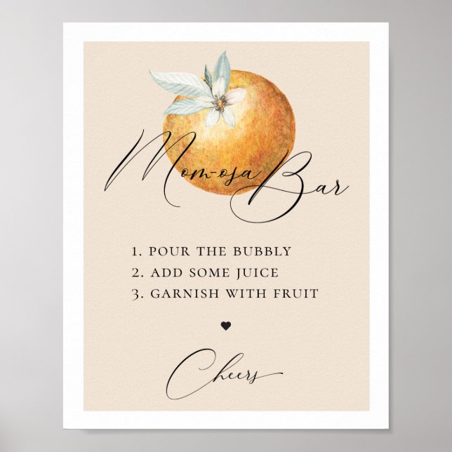 Rustic Citrus Orange Mom-osa Bar Poster (Front)