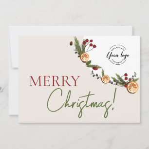 Rustic Citrus Pine business Beige Merry Christmas Holiday Card