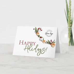 Rustic Citrus & Pine Corporate Custom Holiday Card