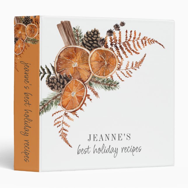 Rustic Citrus Pine Holiday Recipe Organizer Binder (Front/Spine)