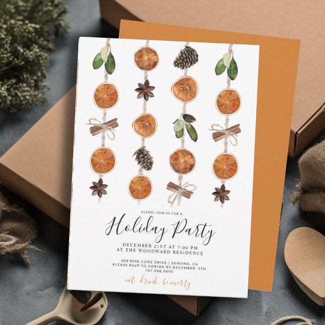 Rustic Citrus Winter Holiday Christmas Party  Invitation (Creator Uploaded)