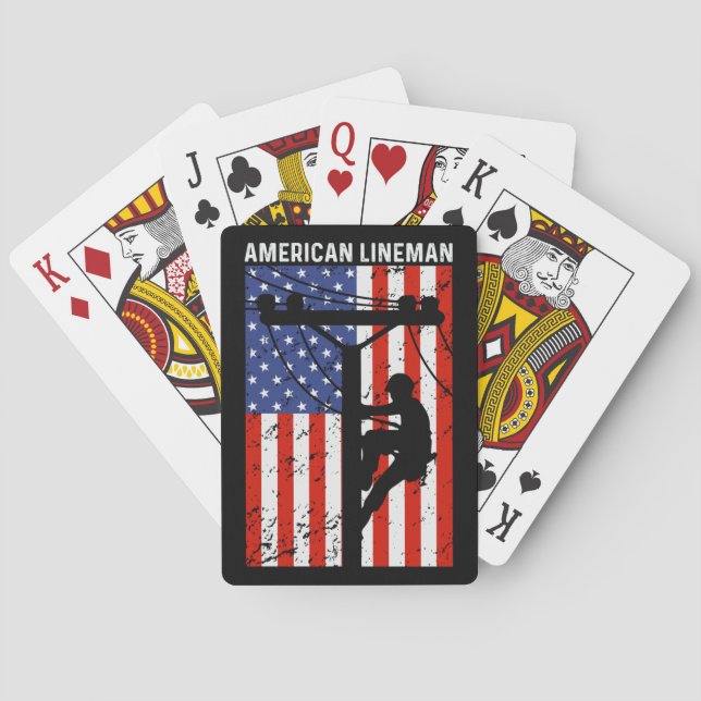 Rustic Classic American Lineman USA Flag Playing Cards (Back)