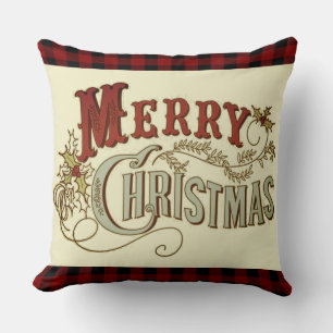 Rustic Classic and Traditional Merry Christmas Throw Pillow