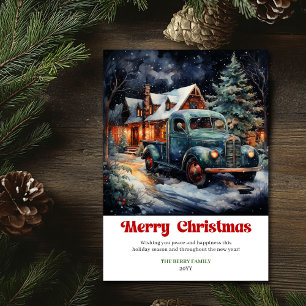 Rustic classic Christmas scene holiday red truck Card