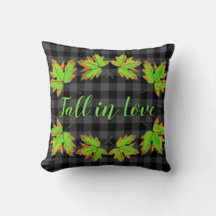 Rustic classic grey plaid maple leaves throw pillow