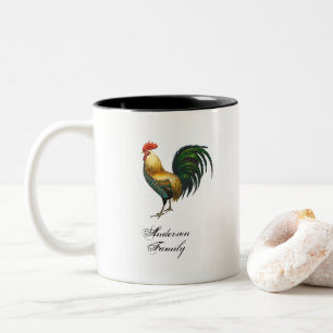 Rustic classic rooster family name personalized Two-Tone coffee mug