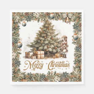 Rustic classic sage green and Christmas tree  Napkin