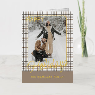 Rustic Classy Elegant Plaid Pattern Gold Foil Holiday Card