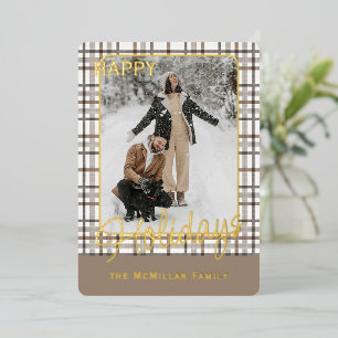 Rustic Classy Elegant Plaid Pattern Gold Foil Holiday Card