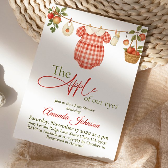Rustic Clothesline Apple Girl Baby Shower Invitation (Creator Uploaded)