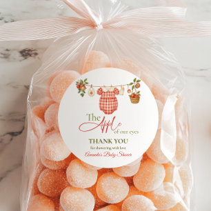 Rustic Clothesline Apple Locally Grown Baby Shower Classic Round Sticker