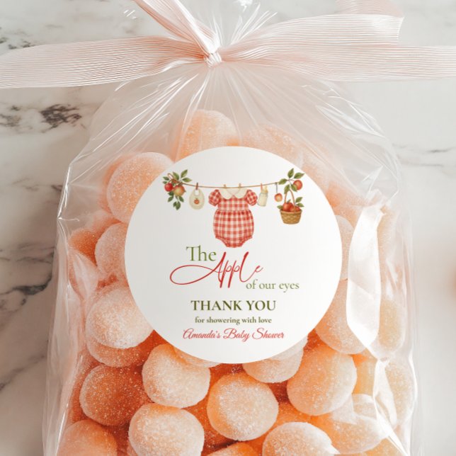 Rustic Clothesline Apple Locally Grown Baby Shower Classic Round Sticker (Creator Uploaded)