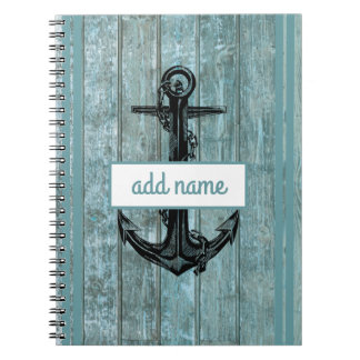 Rustic Coastal Anchor Light Blue Name Nautical Notebook