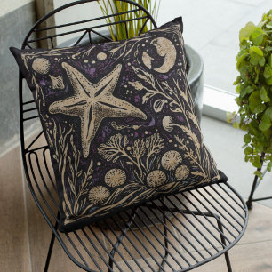 Rustic Coastal Art Nouveau Starfish Underwater Throw Pillow