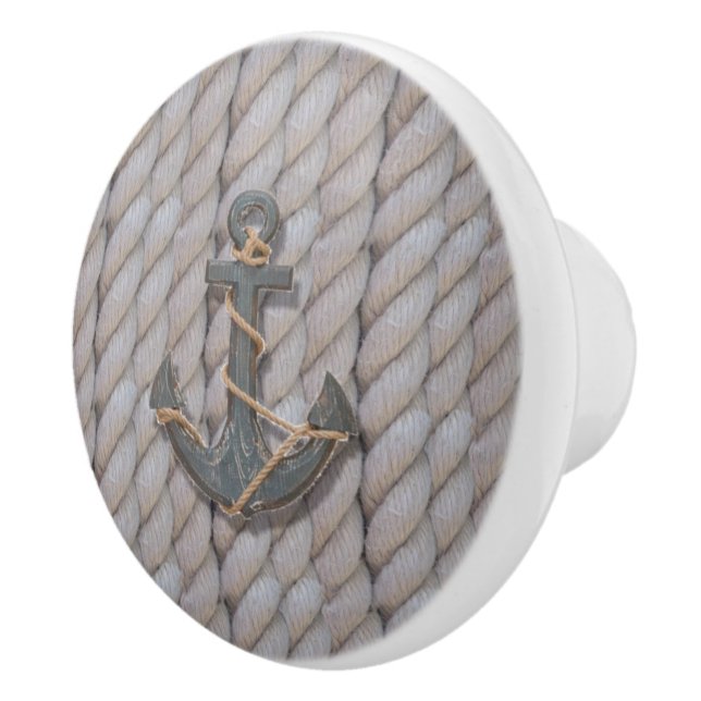 rustic coastal beach nautical rope ship and anchor ceramic knob (Right)
