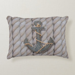 rustic coastal beach nautical rope wood anchor decorative pillow