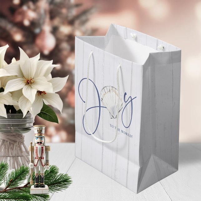 Rustic Coastal Christmas Seashell Joy Medium Gift Bag (Rustic Coastal Christmas Seashell Joy Medium Gift Bag)