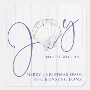 Rustic Coastal Christmas Seashell Joy Square Sticker