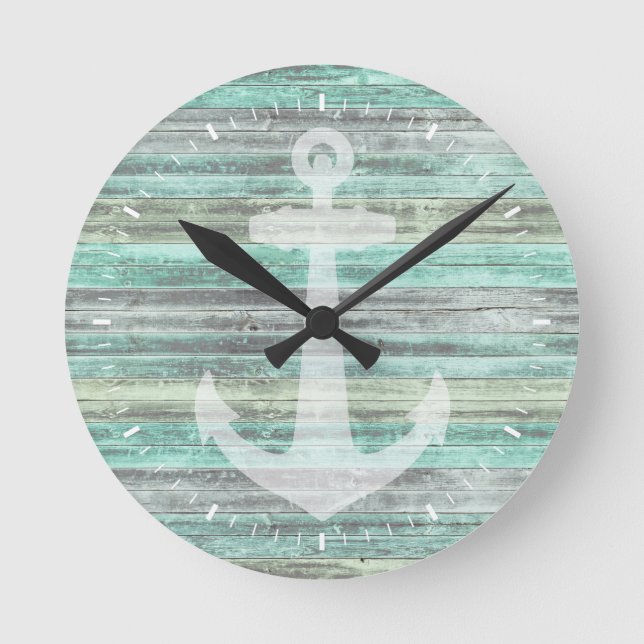 Rustic Coastal Decor Anchor Round Clock (Front)