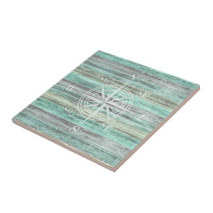 Rustic Coastal Decor Compass Rose Tile