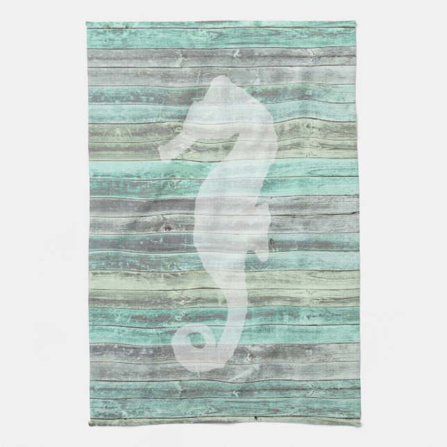 Rustic Coastal Decor Seahorse Kitchen Towel (Vertical)
