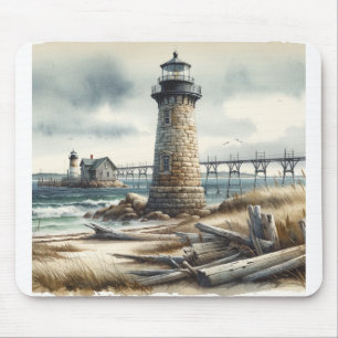 Rustic Coastal Lighthouse Seaside Beach Mouse Pad