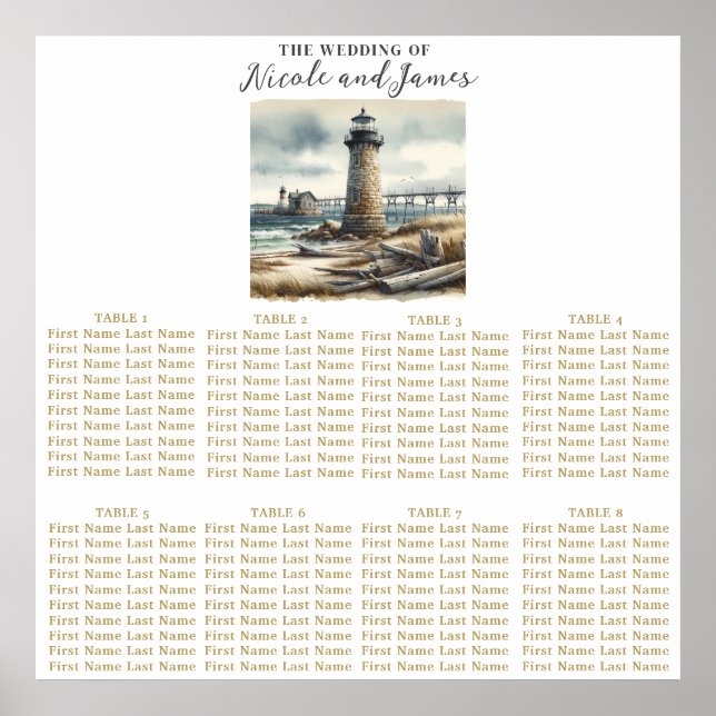 Rustic Coastal Lighthouse Seaside Beach Seating Poster (Front)