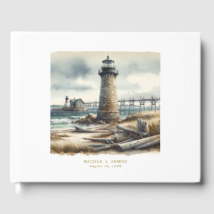 Rustic Coastal Lighthouse Seaside Beach Wedding Guest Book