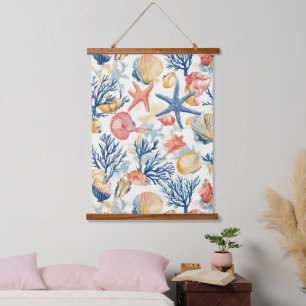 Rustic Coastal - Seashells, Starfish, Reef (10) Hanging Tapestry