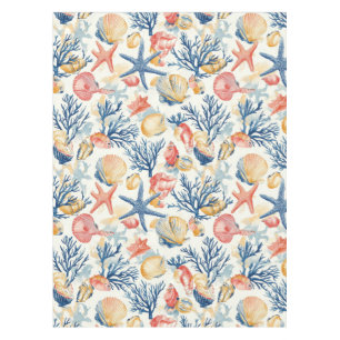 Rustic Coastal - Seashells, Starfish, Reef (10) Tablecloth