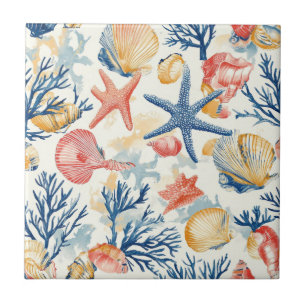 Rustic Coastal - Seashells, Starfish, Reef (10) Tile