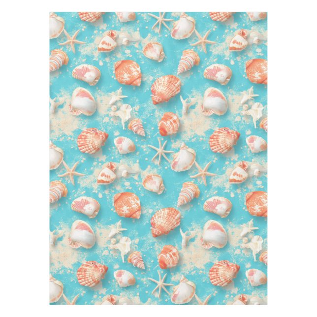 Rustic Coastal - Seashells, Starfish, Reef (11) Tablecloth (Front)