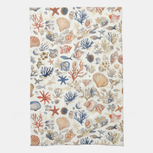 Rustic Coastal - Seashells, Starfish, Reef (12) Kitchen Towel