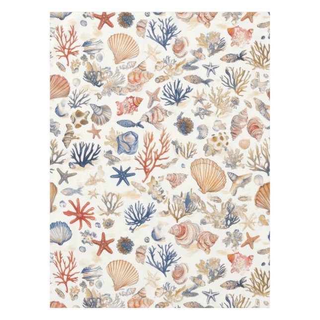 Rustic Coastal - Seashells, Starfish, Reef (12) Tablecloth (Front)