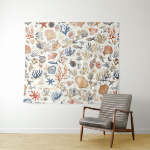 Rustic Coastal - Seashells, Starfish, Reef (12) Tapestry