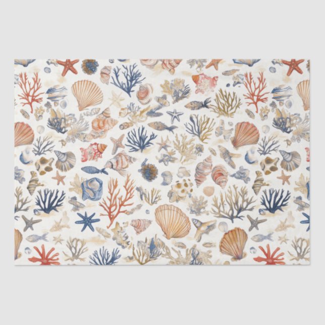 Rustic Coastal - Seashells, Starfish, Reef (12) Tissue Paper (Front)