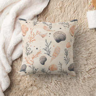 Rustic Coastal - Seashells, Starfish, Reef (13) Throw Pillow