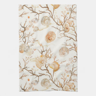 Rustic Coastal - Seashells, Starfish, Reef (14) Kitchen Towel