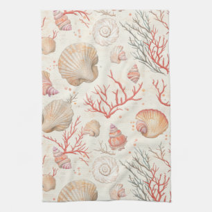 Rustic Coastal - Seashells, Starfish, Reef (16) Kitchen Towel