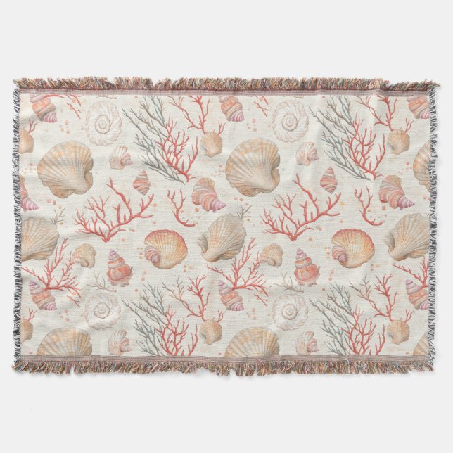 Rustic Coastal - Seashells, Starfish, Reef (16) Throw Blanket (Front)