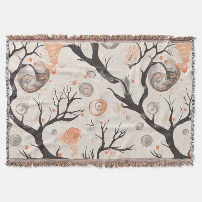 Rustic Coastal - Seashells, Starfish, Reef (17) Throw Blanket (Front)