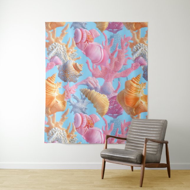 Rustic Coastal - Seashells, Starfish, Reef (18) Tapestry (In Situ)