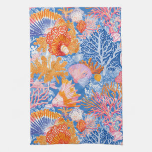 Rustic Coastal - Seashells, Starfish, Reef (19) Kitchen Towel