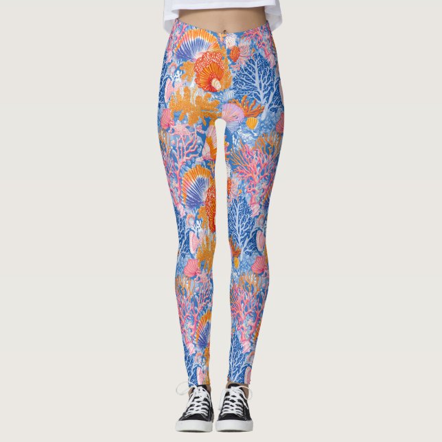 Rustic Coastal - Seashells, Starfish, Reef (19) Leggings (Front)