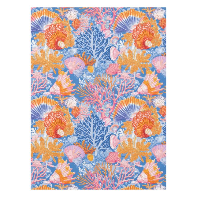Rustic Coastal - Seashells, Starfish, Reef (19) Tablecloth (Front)
