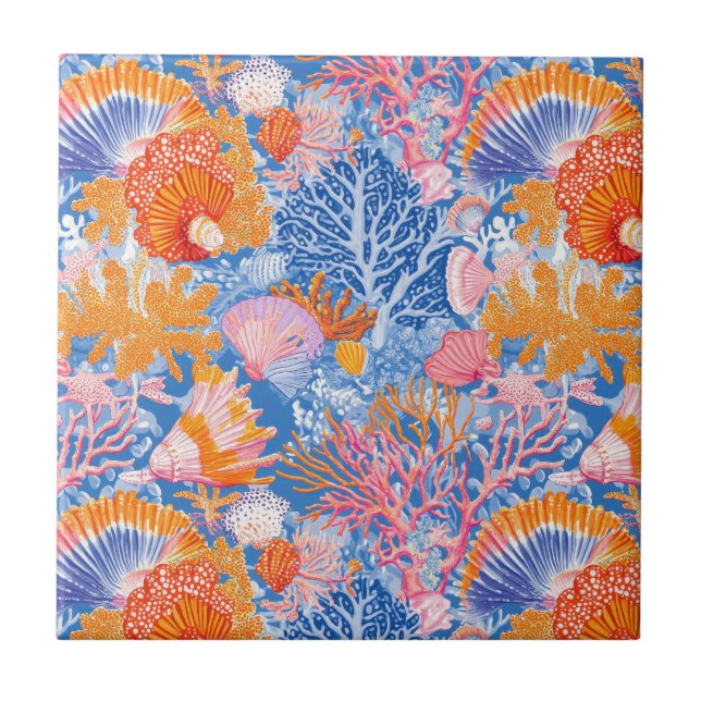 Rustic Coastal - Seashells, Starfish, Reef (19) Tile (Front)